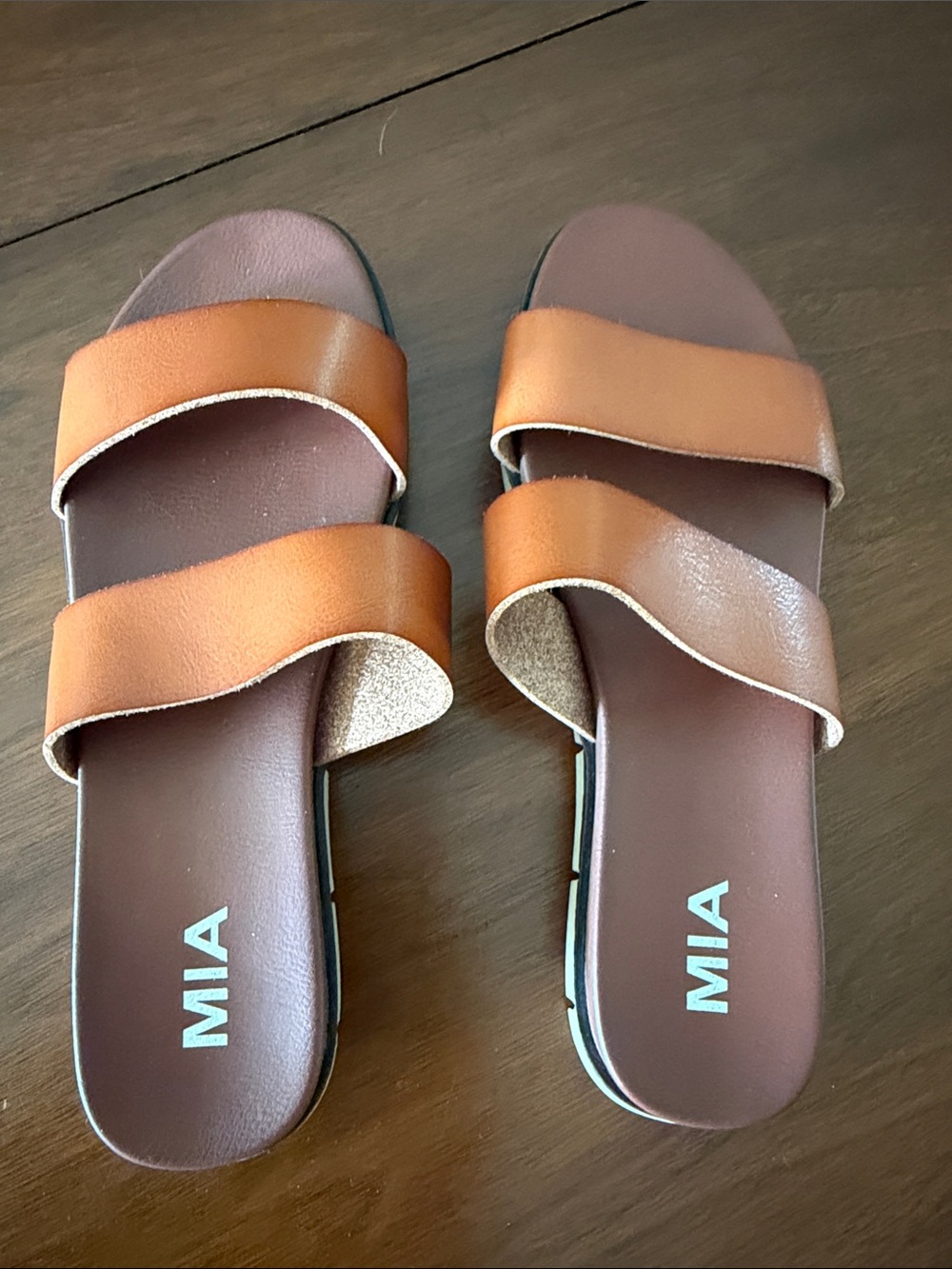 MIA Women's Brown Double Strap Slide Sandals size 9